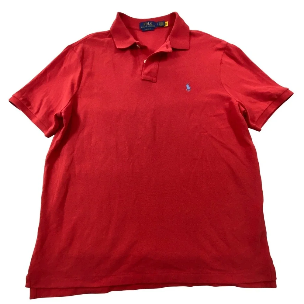 Polo‎ Ralph Lauren Mens Classic Fit Red Short Sleeve Pique Polo Shirt Large